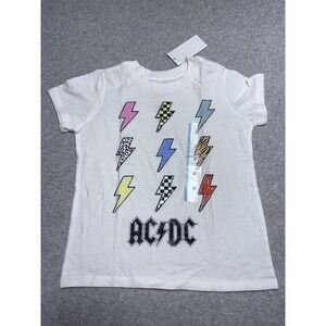 AC DC Thunderstuck Lightening Bolts White T Shirt Unisex Kids 5T New